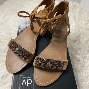DV Dolce Vita Suede Sandals Cognac Beaded SZ 8.5 Anthropologie Tan Chestnut